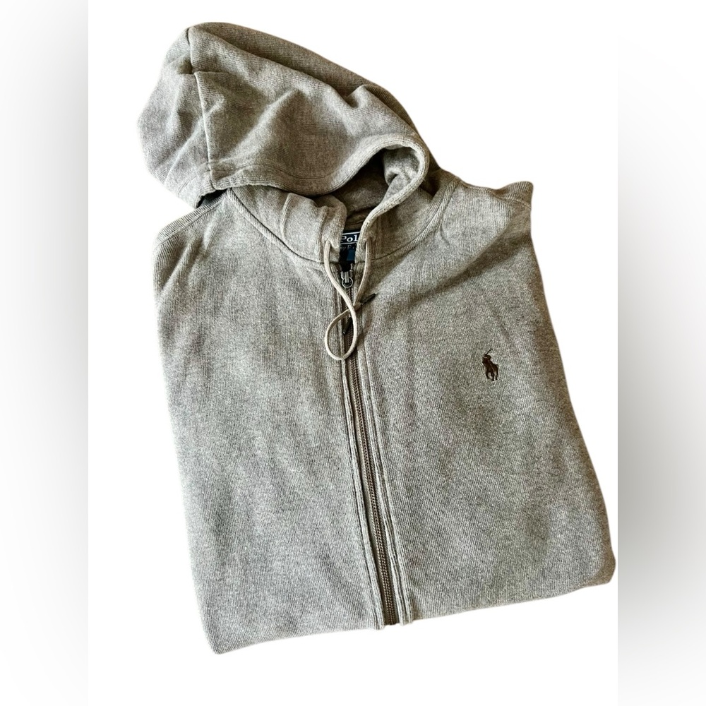 VTG Ralph Lauren‎ polo hooded jacket XL full zip brown 100% cotton knit sweater